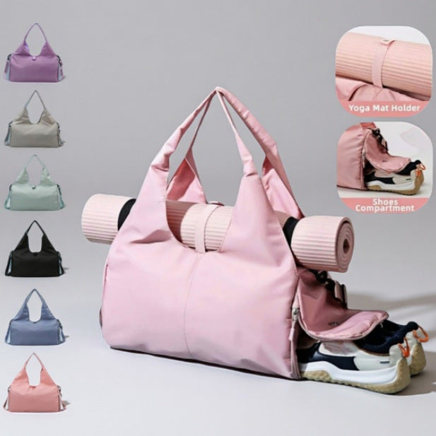 Grey Stylish Women's Travel Bag - Large-Capacity Fitness & Yoga Bag with Separate Shoe Compartment