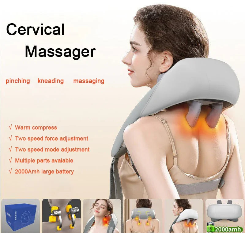 Grey Portable Shiatsu Neck and Shoulder Massager with Heat | Rechargeable 2000mAh Battery