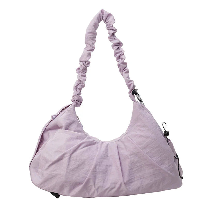 Purple Large Capacity Ruched Travel Duffel Bag - Stylish Yoga Mat Storage Shoulder Bag - Lightweight Gym Fitness Tote with Drawstring Detail for Weekend Getaways and Sports