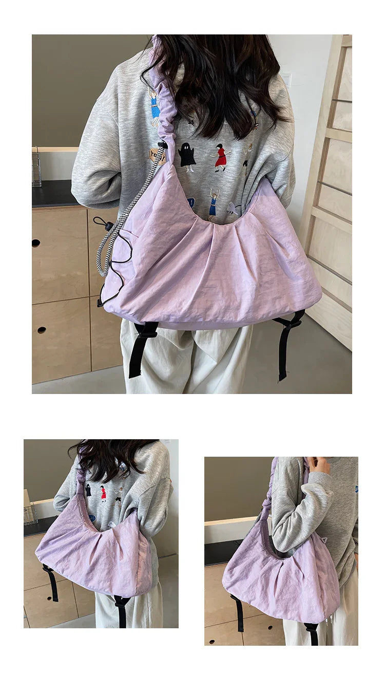Purple Large Capacity Ruched Travel Duffel Bag - Stylish Yoga Mat Storage Shoulder Bag - Lightweight Gym Fitness Tote with Drawstring Detail for Weekend Getaways and Sports