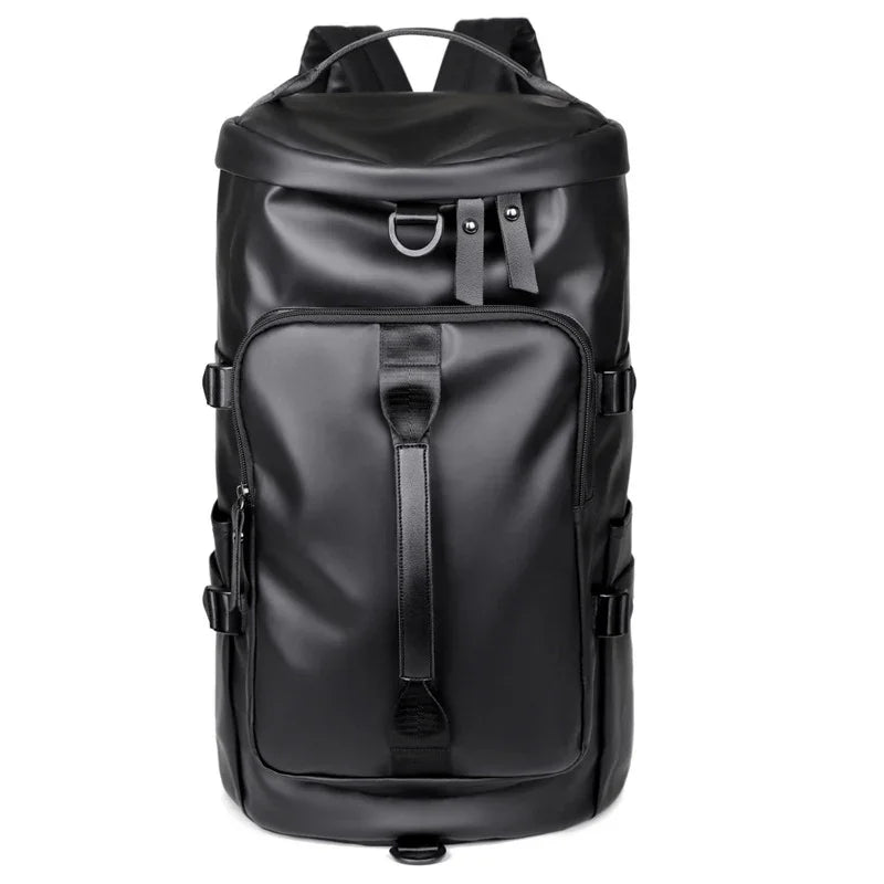 Black Large Capacity Men's Travel Backpack with Shoe Compartment - Water-Resistant Coated Fabric Business Weekender Bag - Casual Duffel Backpack with Dry-Wet Separation for Gym, Hiking, and 14-Inch Laptop