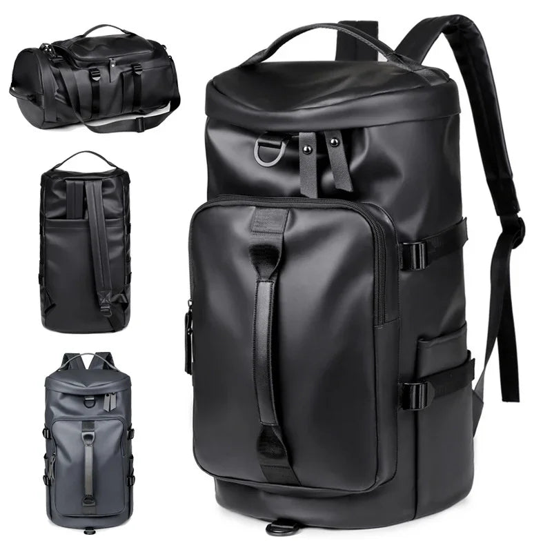 Black Large Capacity Men's Travel Backpack with Shoe Compartment - Water-Resistant Coated Fabric Business Weekender Bag - Casual Duffel Backpack with Dry-Wet Separation for Gym, Hiking, and 14-Inch Laptop