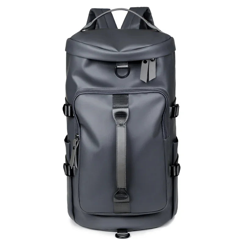 Grey Large Capacity Men's Travel Backpack with Shoe Compartment - Water-Resistant Coated Fabric Business Weekender Bag - Casual Duffel Backpack with Dry-Wet Separation for Gym, Hiking, and 14-Inch Laptop