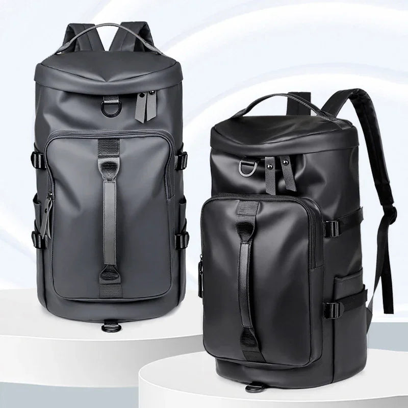 Grey Large Capacity Men's Travel Backpack with Shoe Compartment - Water-Resistant Coated Fabric Business Weekender Bag - Casual Duffel Backpack with Dry-Wet Separation for Gym, Hiking, and 14-Inch Laptop