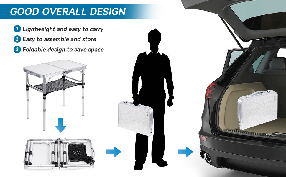 Portable Folding Camping Table with Aluminum Frame - Lightweight 60x40x50cm Picnic Table with Mesh Storage Bag and Carrying Handle for Outdoor BBQ, Travel, and Self-Driving Trips