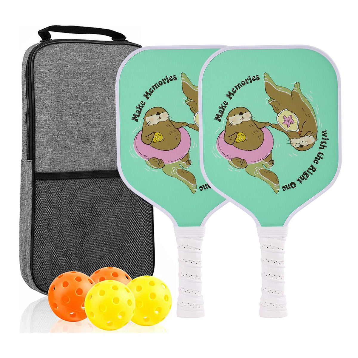 【RT-008】Fiberglass Pickleball Paddle Set of 2 with 4 Balls and Carry Bag - 185g Single Paddle Weight - Beginner Friendly Starter Kit with Non-Slip Cushion Grip for  Outdoor Family Fun