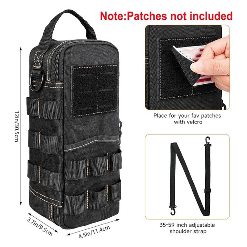 Tactical Tool Pouch Organizer - Heavy Duty Oxford Cloth - Compact MOLLE Utility Bag with Adjustable Shoulder Strap for EDC Small Hand Tools and Outdoor Gear - 12 Inch Black