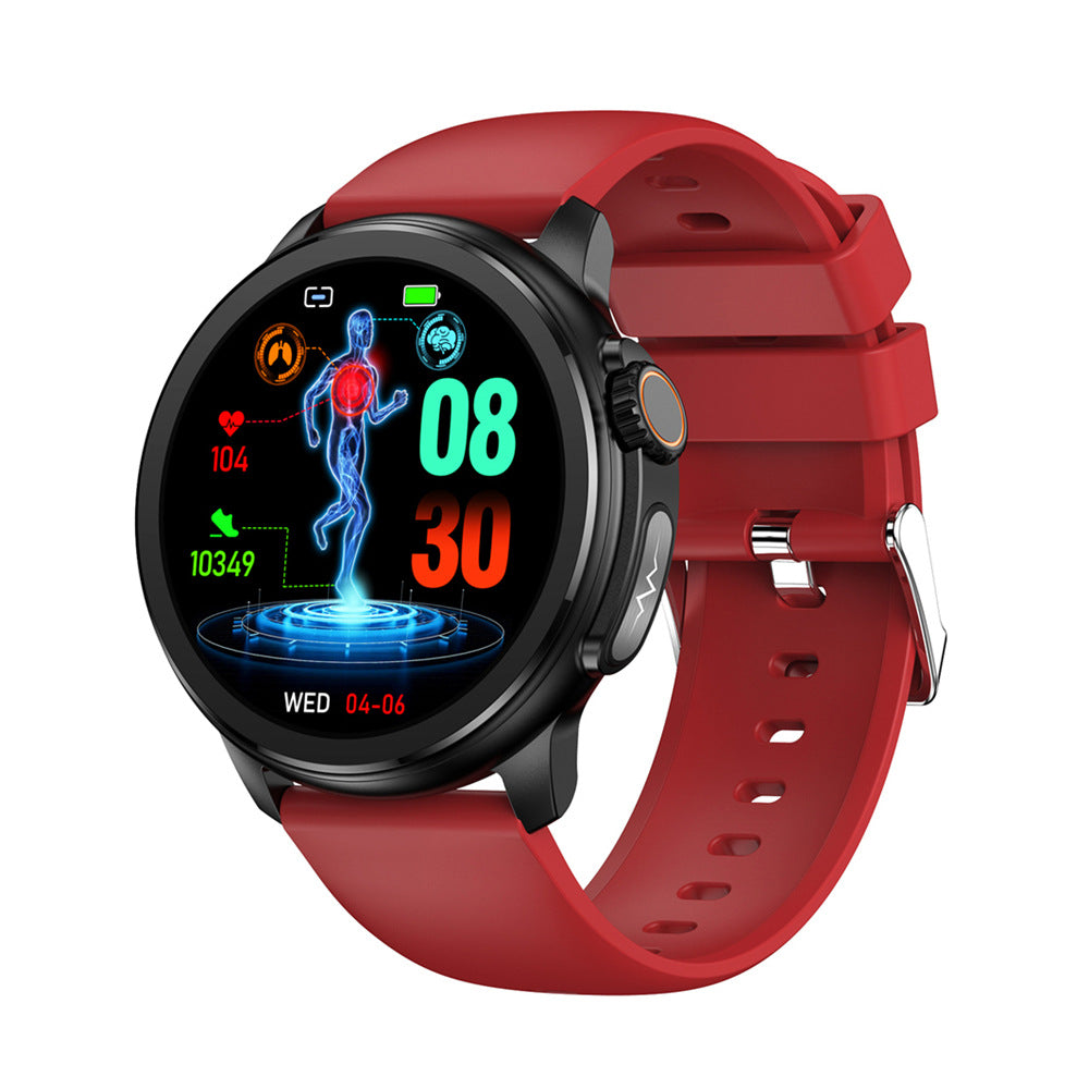 Red Round 1.3 Touch Screen Smartwatch with Heart Rate & Fitness Tracking
