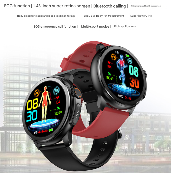 Red Round 1.3 Touch Screen Smartwatch with Heart Rate & Fitness Tracking
