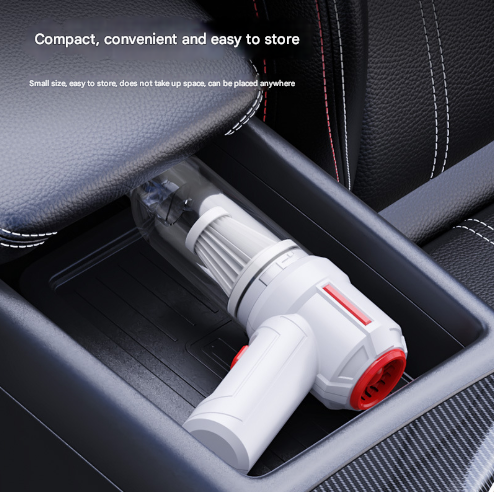 White 3-in-1 Car Vacuum Cleaner with Blowing, Suction, and Dust Extraction - 2 x 2000mAh Rechargeable Batteries, Includes Floor Brush and Car Charger