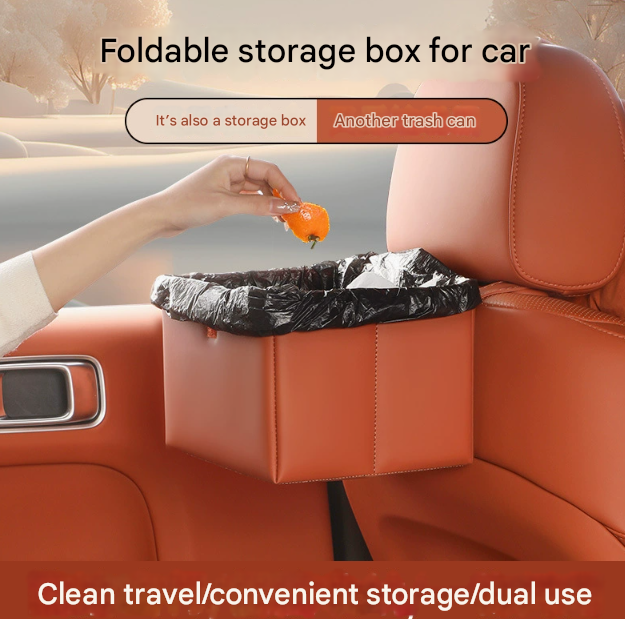 White Foldable Car Trash Bin and Storage Box - 23x17x15cm, Space-Saving, Convenient Design