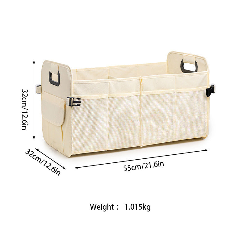 Beige Foldable Car Storage Organizer Basket - 55x32x32cm with Handles, Easy to Fold