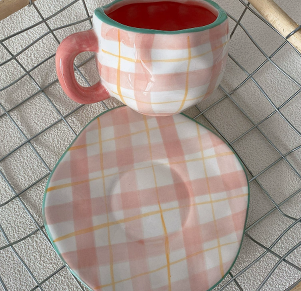 Blue Sky and White Clouds 300ML Underglaze Hand-Pinched Cup and Saucer Set - Ceramic Coffee Mug Milk Cup Breakfast Set