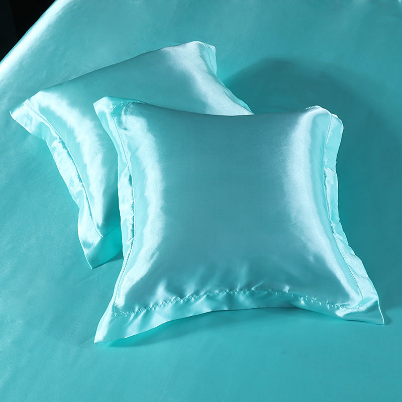 Blue 2 PCS Faux Silk Pillow Covers - Cooling Ice Silk Satin Cushion Covers - 45x45cm