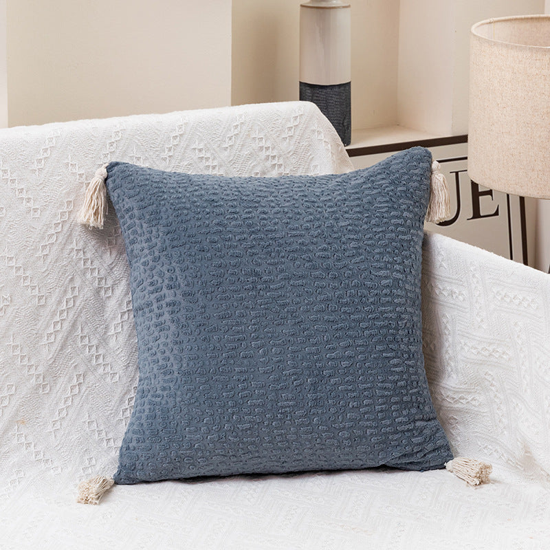 Blue Modern Minimalist Velvet Pillow Covers - Tassel Accent Cushion Covers - 45x45cm Set of 2