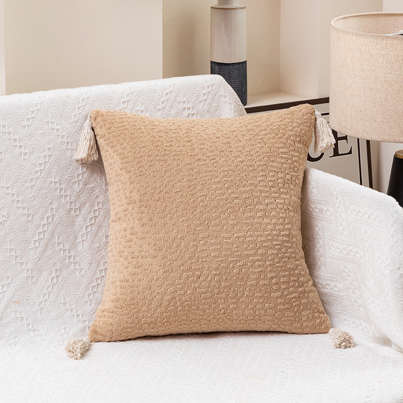 Milk Tea Yellow Modern Minimalist Velvet Pillow Covers - Tassel Accent Cushion Covers - 45x45cm Set of 2