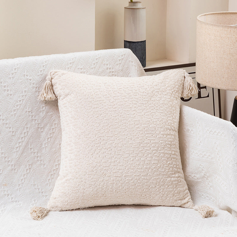 White Modern Minimalist Velvet Pillow Covers - Tassel Accent Cushion Covers - 45x45cm Set of 2