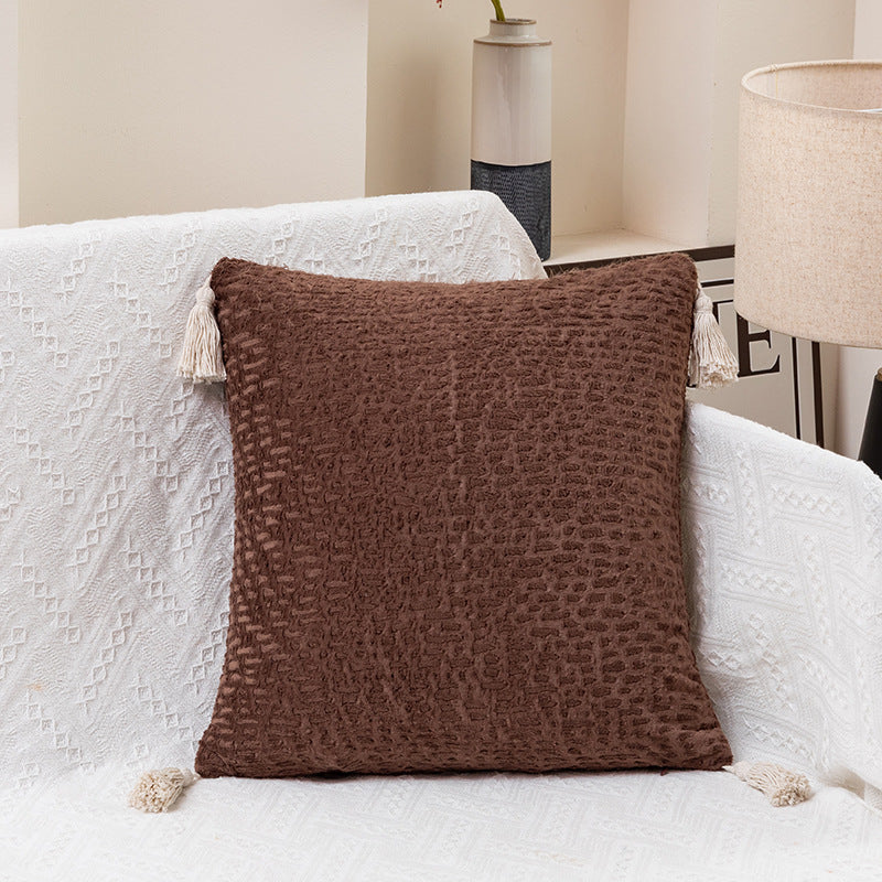 Brown Modern Minimalist Velvet Pillow Covers - Tassel Accent Cushion Covers - 45x45cm Set of 2