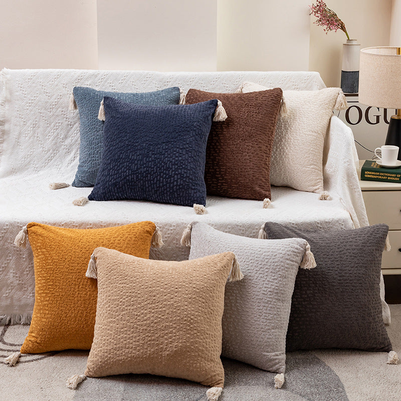 Brown Modern Minimalist Velvet Pillow Covers - Tassel Accent Cushion Covers - 45x45cm Set of 2