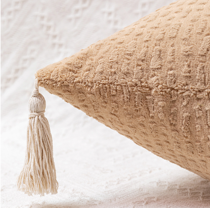 Brown Modern Minimalist Velvet Pillow Covers - Tassel Accent Cushion Covers - 45x45cm Set of 2