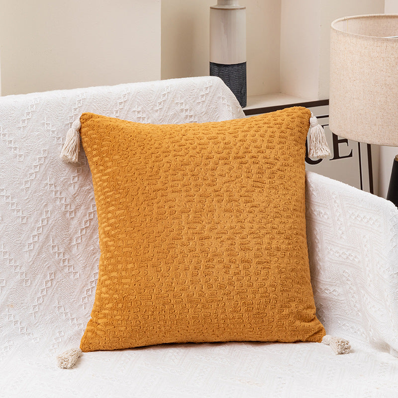 Yellow Pillow Covers - Tassel Accent Cushion Covers - 45x45cm Set of 2
