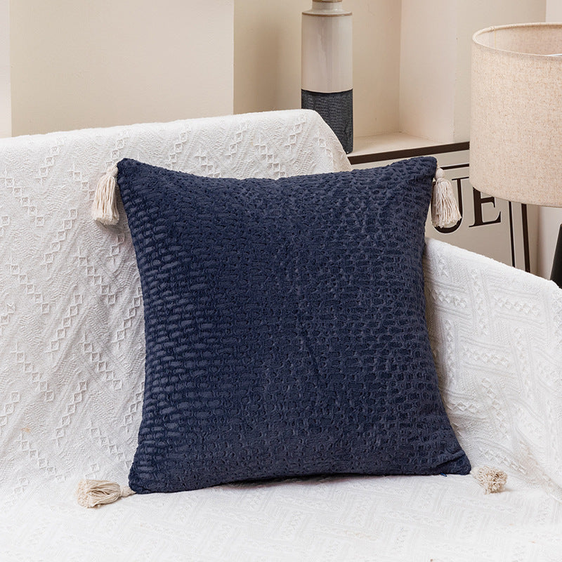 Navy Blue Pillow Covers - Tassel Accent Cushion Covers - 45x45cm Set of 2