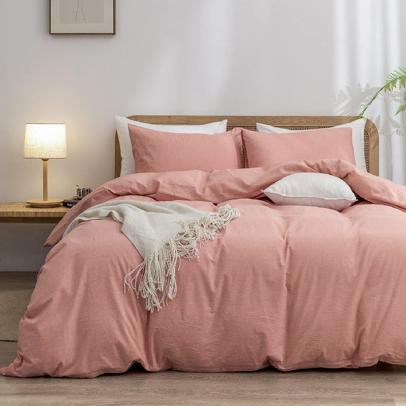 Pink 1.8m Duvet Cover 180*220cm Luxurious Soft Brushed Microfiber 4-Piece Bedding Set - Pure Color Double Bed Duvet Cover with Fitted Sheet