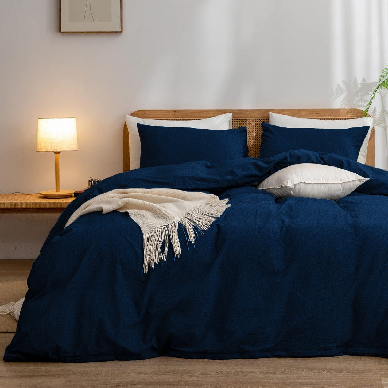 Navy Blue 1.8m Duvet Cover 180*220cm Luxurious Soft Brushed Microfiber 4-Piece Bedding Set - Pure Color Double Bed Duvet Cover with Fitted Sheet