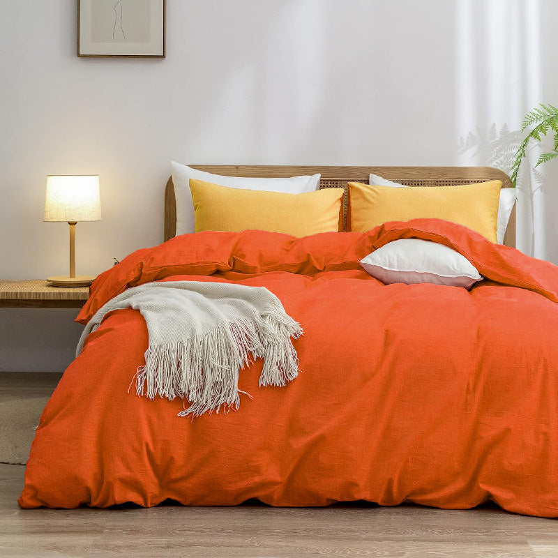 Orange 1.8m Duvet Cover 180*220cm Luxurious Soft Brushed Microfiber 4-Piece Bedding Set - Pure Color Double Bed Duvet Cover with Fitted Sheet