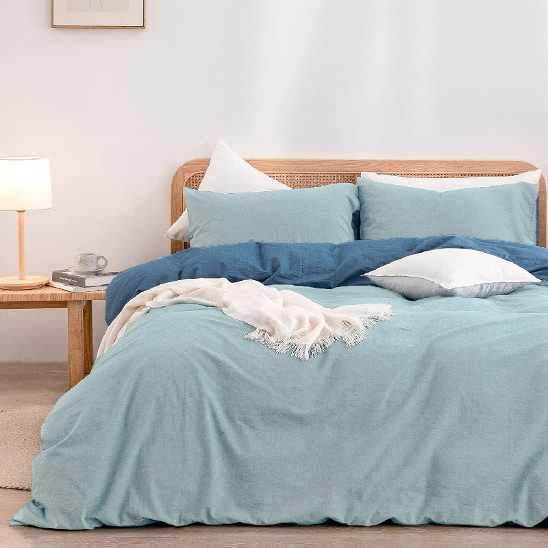 Light Blue 1.8m Duvet Cover 180*220cm Luxurious Soft Brushed Microfiber 4-Piece Bedding Set - Pure Color Double Bed Duvet Cover with Fitted Sheet