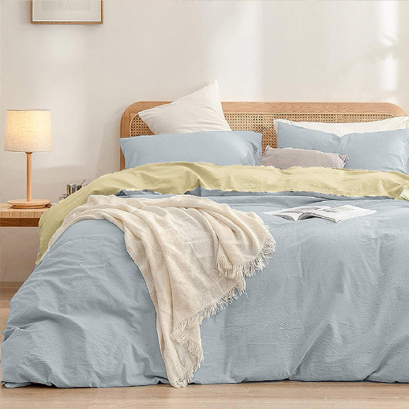 Blue-yellow 1.8m Duvet Cover 180*220cm Luxurious Soft Brushed Microfiber 4-Piece Bedding Set - Pure Color Double Bed Duvet Cover with Fitted Sheet