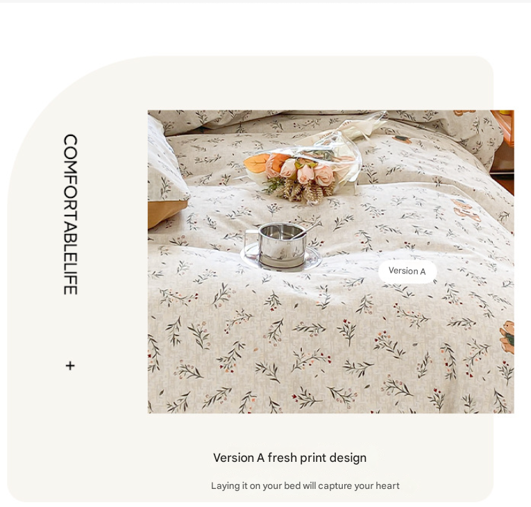 Phil Bear Thick Brushed Cotton 4-Piece Bed Sheet Set 1.5m Bed - Fits 200x230cm Duvet