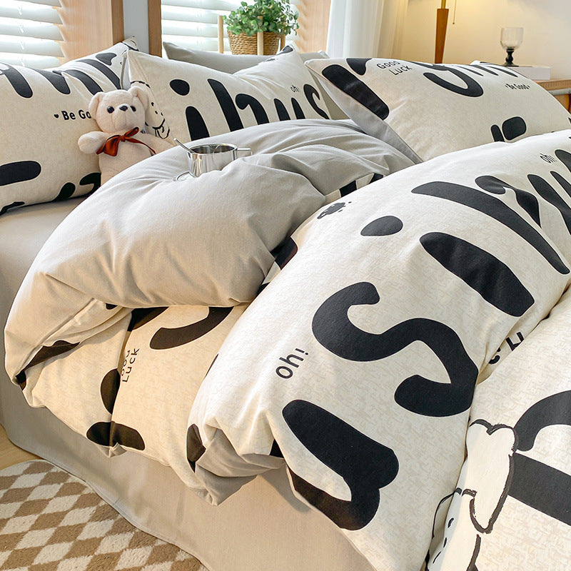 Funny Alphabet Thick Brushed Cotton 4-Piece Bed Sheet Set 1.5m Bed - Fits 200x230cm Duvet