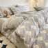 Striped Checkered Pattern Thick Brushed Cotton 4-Piece Bed Sheet Set 1.5m Bed - Fits 200x230cm Duvet