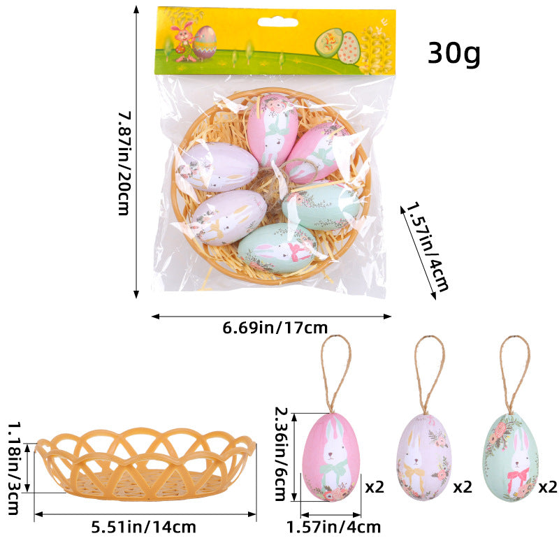 Rabbit Five Sets Of Six Each Easter Egg Hanging Ornament Set with Creative Woven Basket - Festive Decor for Home Scenes