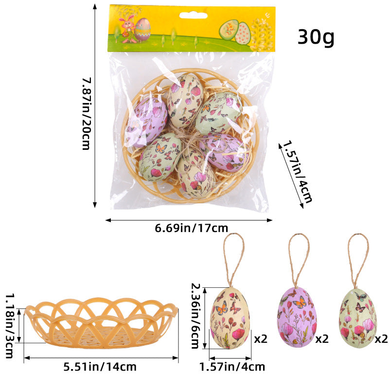 Butterfly  Five Sets Of Six Each Easter Egg Hanging Ornament Set with Creative Woven Basket - Festive Decor for Home Scenes