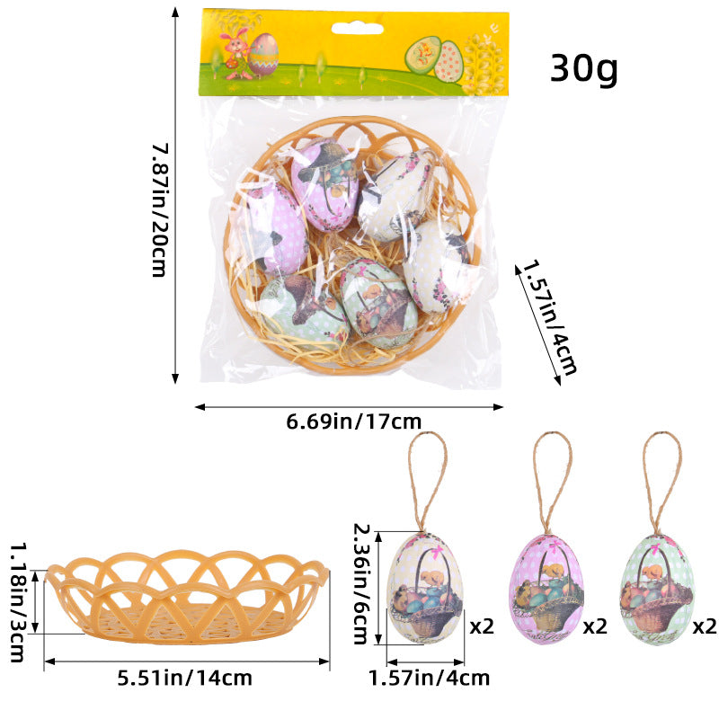 Hamper Five Sets Of Six Each Easter Egg Hanging Ornament Set with Creative Woven Basket - Festive Decor for Home Scenes