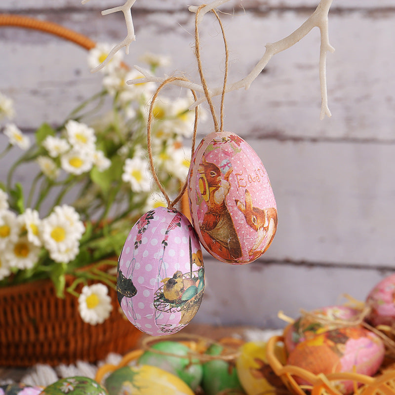 Hamper Five Sets Of Six Each Easter Egg Hanging Ornament Set with Creative Woven Basket - Festive Decor for Home Scenes