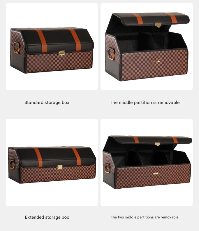 Extra Large Brown Foldable Car Trunk Storage Box - Large Capacity Insertable Rear Organizer