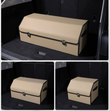 Extra Large Beige Foldable Car Trunk Storage Box - Large Capacity Insertable Rear Organizer