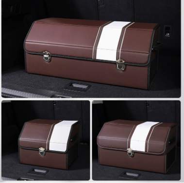 Extra Large Brown-white Foldable Car Trunk Storage Box - Large Capacity Insertable Rear Organizer