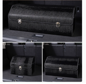 Extra Large Crocodile Print Black Foldable Car Trunk Storage Box - Large Capacity Insertable Rear Organizer