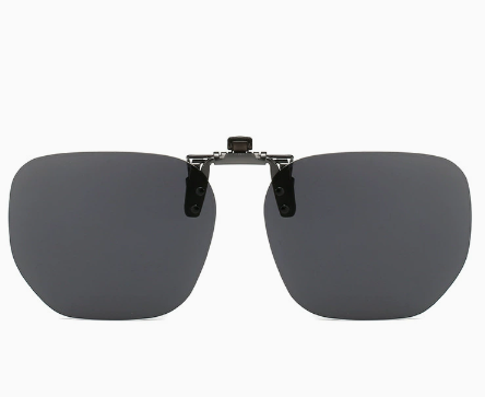 Black-grey 2-Piece Flip-Up Sunglasses Clip-On Set for Glasses - UV-Protective Square Polarized Lenses for Driving