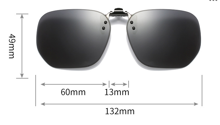 Black-grey 2-Piece Flip-Up Sunglasses Clip-On Set for Glasses - UV-Protective Square Polarized Lenses for Driving
