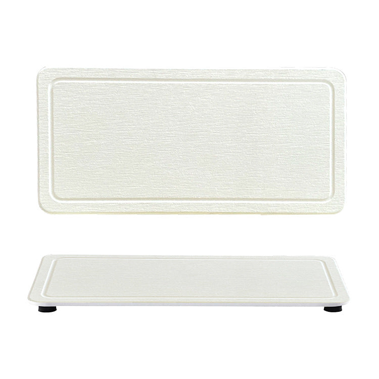 Engraved Inner Frame - White 2-Piece Rectangular Diatomaceous Earth Coaster Set - Absorbent Grooved Mat for Sink and Bathroom