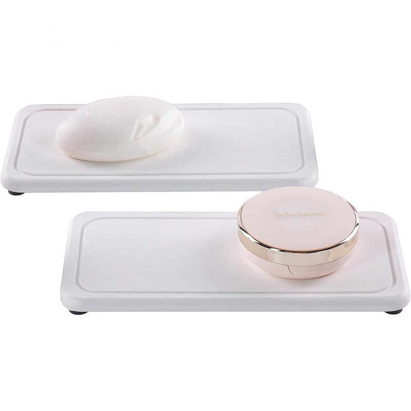 Engraved Inner Frame - White 2-Piece Rectangular Diatomaceous Earth Coaster Set - Absorbent Grooved Mat for Sink and Bathroom