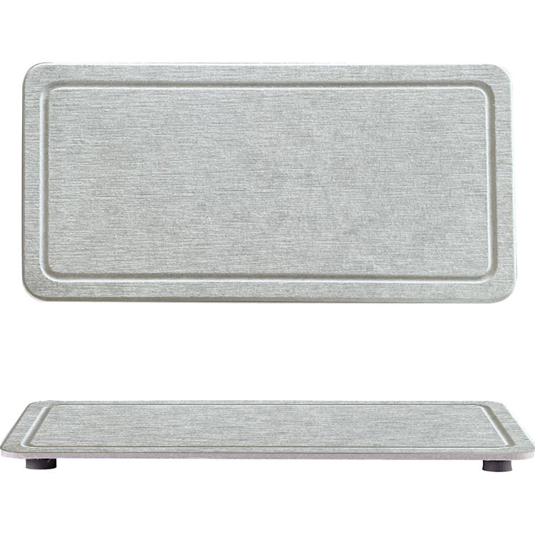 Engraved Inner Frame - Medium Grey 2-Piece Rectangular Diatomaceous Earth Coaster Set - Absorbent Grooved Mat for Sink and Bathroom