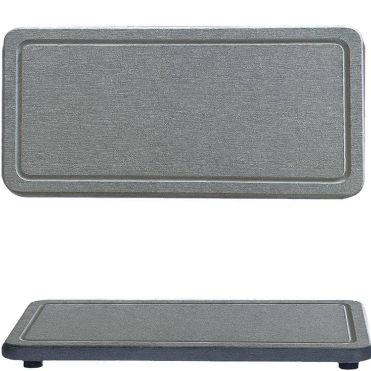 Engraved Inner Frame - Dark Grey 2-Piece Rectangular Diatomaceous Earth Coaster Set - Absorbent Grooved Mat for Sink and Bathroom