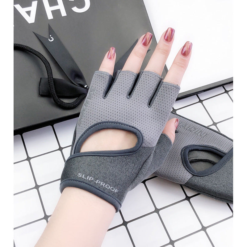 S Grey 2-PCS Women's Half-Finger Fitness Gloves - Anti-Slip Breathable Gloves for Yoga, Spin Bike, and Weight Training