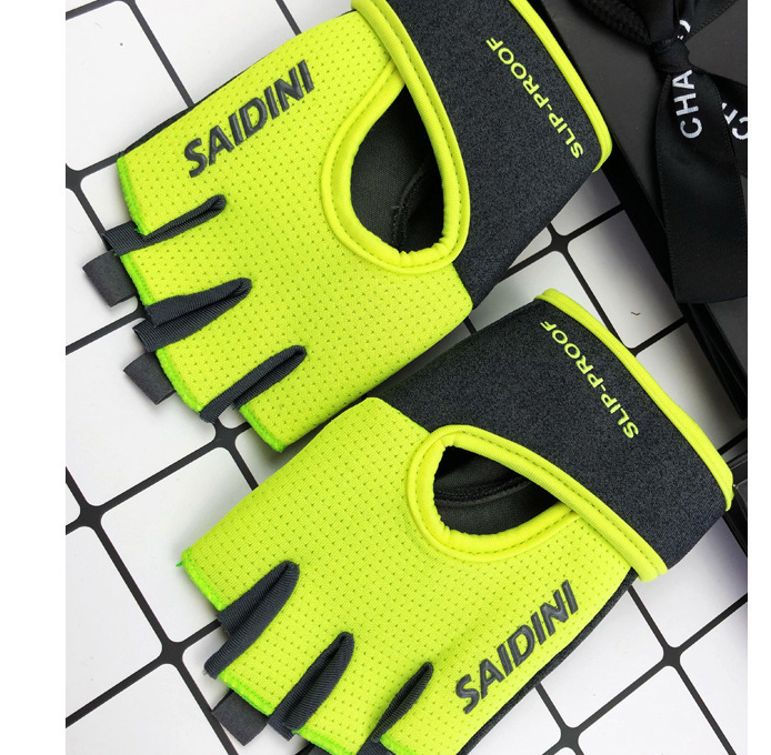 L Chartreuse 2-PCS Women's Half-Finger Fitness Gloves - Anti-Slip Breathable Gloves for Yoga, Spin Bike, and Weight Training